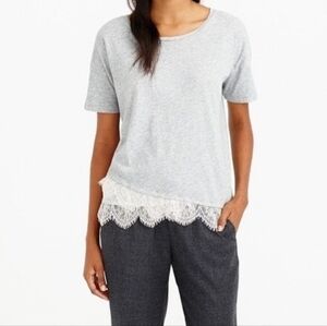 J. Crew Factory Basic Cotton Crewneck Short Sleeve Top w/ Scalloped Lace Hem.